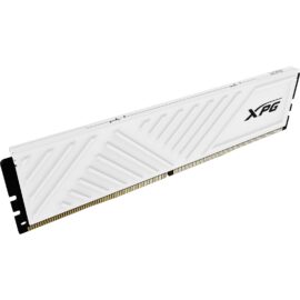 Das Bild zeigt den ADATA XPG GAMMIX D35 Arbeitsspeicher mit einer Kapazität von 16 GB DDR4-3200. Der Zweck des Bildes ist es, das Design und die physischen Merkmale des RAM-Moduls zu präsentieren. Es handelt sich um einen einzelnen RAM-Stick mit einem markanten weißen Kühlkörper und dem XPG-Logo, der in Desktop-Computersystemen verwendet wird, um die Verarbeitungsleistung durch zusätzlichen Arbeitsspeicher zu erweitern.