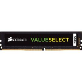 Das Bild zeigt einen Corsair ValueSelect Arbeitsspeicher-Riegel mit 32 GB DDR4-2666 Speicherkapazität. Der Riegel ist hauptsächlich schwarz mit weißen und grünen Markierungen, inklusive des Corsair-Logos und der Produktlinie "VALUESELECT DDR4" auf dem Aufkleber. Der Arbeitsspeicher wird für Computer zur Erweiterung oder zum Upgrade des Systemspeichers verwendet, was zu einer Leistungssteigerung führen kann, insbesondere bei speicherintensiven Anwendungen oder Multitasking.