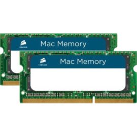 Das Bild zeigt zwei RAM-Module des Typs SO-DIMM 16 GB DDR3-1600 (2x 8 GB) Dual-Kit, speziell für den Einsatz in Mac-Computern. Diese Arbeitsspeicherriegel dienen dazu, die Performance und das Multitasking von kompatiblen Mac-Modellen zu verbessern. Auf den grünen Platinen sind jeweils mehrere integrierte Schaltkreise und ein Aufkleber mit dem Schriftzug "Mac Memory" zu sehen, was darauf hinweist, dass es sich um für Mac-Computer ausgelegten Speicher handelt.