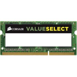 Das Bild zeigt einen 8 GB DDR3-1600 SO-DIMM Arbeitsspeicher von Corsair aus der ValueSelect Serie. Der Zweck des Bildes ist die visuelle Darstellung des Speichermoduls, das typischerweise in Notebooks verwendet wird, um die Größe des verfügbaren Arbeitsspeichers zu erhöhen oder einen defekten RAM-Baustein zu ersetzen.