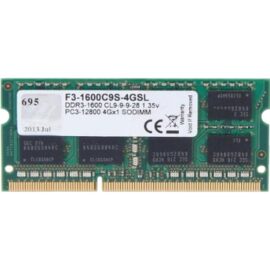 Das Bild zeigt einen SO-DIMM 4 GB DDR3-1600 (1x 4 GB) Arbeitsspeicher. Der Speicher ist für den Einsatz in Laptops oder kompakten Computersystemen konzipiert und dient zur temporären Datenspeicherung, um die Rechenleistung zu verbessern.