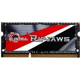 Das Bild zeigt den G.Skill Ripjaws SO-DIMM 8 GB DDR3-1600 Arbeitsspeicher. Zu sehen ist ein einzelnes RAM-Modul mit einem markanten schwarz-rot-weißen Design und dem G.Skill Ripjaws-Logo. Dieses Bild dient dazu, das Produkt visuell darzustellen, sodass potenzielle Käufer das Speichermodul erkennen und dessen Design betrachten können. Das RAM-Modul ist für den Einsatz in kompatiblen Laptops oder kompakten PC-Systemen konzipiert, die SO-DIMM DDR3-Speicher benötigen.