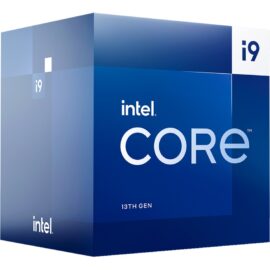 Das Bild zeigt die Verpackung des Intel® Core™ i9-13900F Prozessors der 13. Generation. Der Zweck des Bildes ist es, das Produkt zu präsentieren, wobei der Fokus auf der Marke Intel und der spezifischen Prozessormodellnummer liegt, die auf der blauen Box klar gekennzeichnet sind.