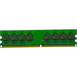 Das Bild zeigt einen DIMM 2 GB DDR2-800 Arbeitsspeicherriegel (1x 2 GB), der für die Erweiterung des RAM in einem kompatiblen Computer verwendet wird. Auf der grünen Platine befinden sich mehrere schwarze Speicherchips, die für die Datenspeicherung zuständig sind. Der Arbeitsspeicher ist ein kritischer Bestandteil eines Computers und wird für die temporäre Speicherung von Daten genutzt, die der Prozessor benötigt, während Programme ausgeführt werden.