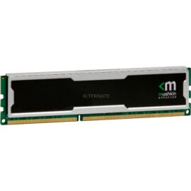 Das Bild zeigt einen Mushkin DIMM 2 GB DDR2-800 Arbeitsspeicherriegel, der als Komponente für Computer verwendet wird, um den RAM (Random Access Memory) zu erhöhen oder zu ersetzen. Der Speicherriegel hat mehrere goldfarbene Pins auf der Unterseite und eine schwarz-silberne Kühlkörperabdeckung oben mit dem Mushkin-Logo, was auf eine verbesserte Wärmeableitung hindeutet.