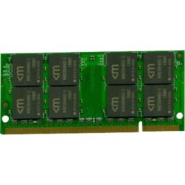 Das Produktbild zeigt den Mushkin Essentials SO-DIMM 2 GB DDR2-800 Arbeitsspeicher. Man sieht einen grünen Speicherriegel mit mehreren schwarzen Speicherchips darauf, die das Logo von Mushkin tragen. Dieser Arbeitsspeicher ist für den Einsatz in Computern vorgesehen, um die Menge des verfügbaren RAMs zu erweitern, was die Leistungsfähigkeit bei der Ausführung von Programmen und die Multitasking-Fähigkeiten verbessern kann.