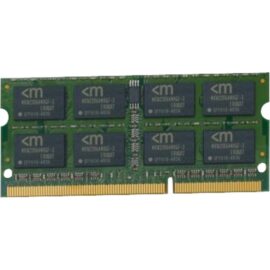 Das Bild zeigt einen SO-DIMM 8 GB DDR3-1066 Arbeitsspeicher für Notebooks. Der Speicherriegel ist mit mehreren Speicherchips bestückt, die auf einer grünen Leiterplatte mit goldenen Kontakten angeordnet sind. Dieser Arbeitsspeicher wird zur Aufrüstung der Speicherkapazität oder zum Ersatz von defektem RAM in kompatiblen Notebooks eingesetzt.