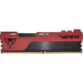 Das Bild zeigt einen 16 GB DDR4-2666 Arbeitsspeicherriegel der Serie Patriot Viper Elite II. Zu sehen ist das Modul mit einer roten und schwarzen Kühlkörperverkleidung, auf der das Viper-Logo sowie der Schriftzug 'VIPER' deutlich hervorgehoben sind. Der Arbeitsspeicher ist für den Einsatz in kompatiblen Computern vorgesehen, um die Systemleistung zu verbessern.