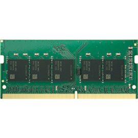 Das Bild zeigt einen SO-DIMM 16 GB DDR4-Arbeitsspeicher, erkennbar an den charakteristischen integrierten Schaltkreisen auf einer grünen Leiterplatte und dem goldfarbenen Rand für die Verbindung mit dem entsprechenden Slot auf einem Computer-Mainboard. Dieses Modul wird verwendet, um die Arbeitsleistung eines Notebooks oder einer anderen kompatiblen Hardware, die SO-DIMM unterstützt, zu erhöhen.